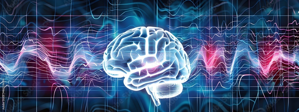 Poster dynamic brain waves visualizing neural activity patterns across consciousness states