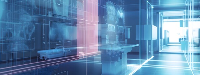 Futuristic X Ray Imaging Visualization Digital Corridor of Interconnected Data and Light