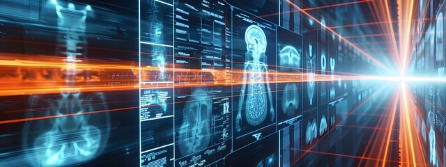 Fototapeta premium Futuristic X Ray Imaging Technology Visualization with Abstract Data Network