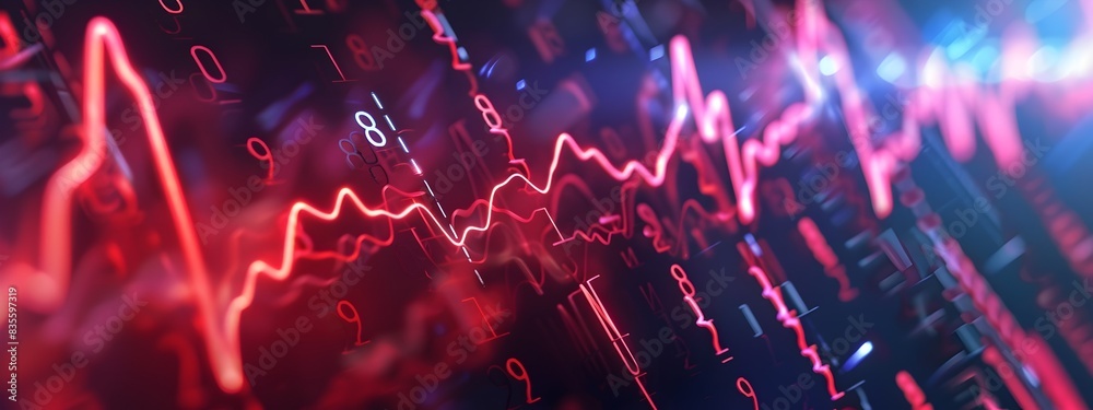 Poster 3d rendered heart rate graph showing fluctuations and rhythmic patterns over time