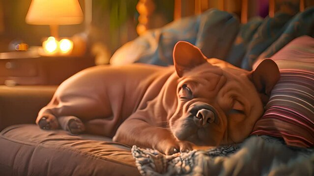 Shar Pei Dog Sleeping on Cozy Bed with Ai generated.
