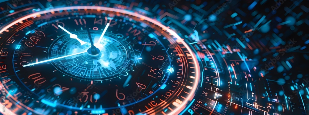 Poster stylized of a digital clock displaying frequency of time signals