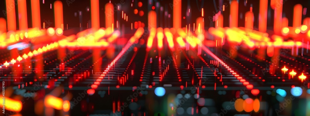Poster digital frequency counter display with vibrant neon gradient visualization