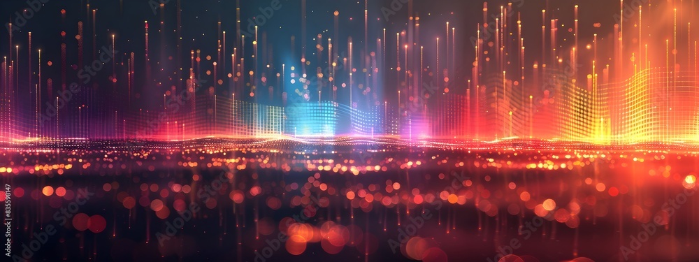 Poster seismograph visualizing seismic waves and frequencies in a dynamic digital display