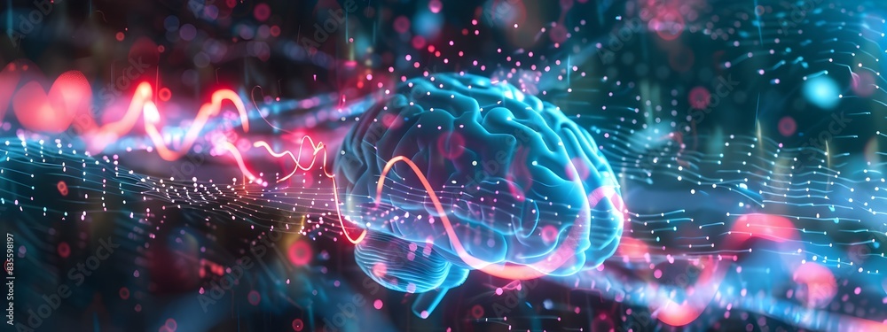 Poster dynamic brain waves electroencephalogram visualizing neural activity and cognitive processes