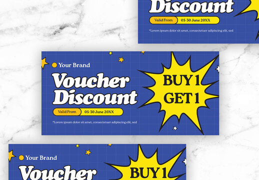 Blue and Yellow Discount Voucher