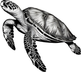 Majestic sea turtle glides in water. 