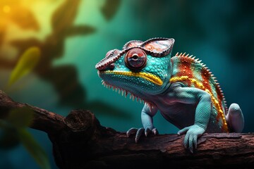 green lizard on a dark background, generative ai