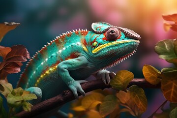 Obraz premium green lizard on a dark background, generative ai