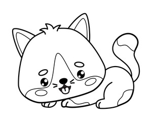 Cute cat. Outline drawing. Cartoon kawaii animal character. Vector illustration. Kids collection. Coloring book.