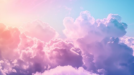 Pastel holographic gradient clouds against a soft pink sky