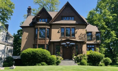 an early 20th century light brown stucco tudor man