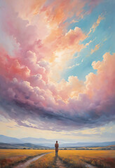 Fototapeta premium a man standing with a breathtaking landscape of vibrant cloud