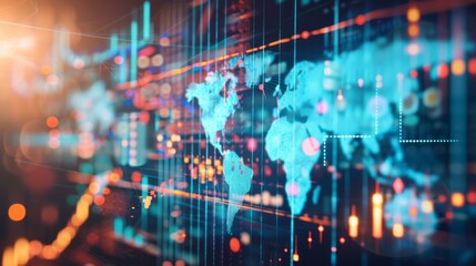 Fototapeta premium Analyzing financial investment plan in relation to economic growth. Global network data banking analytics