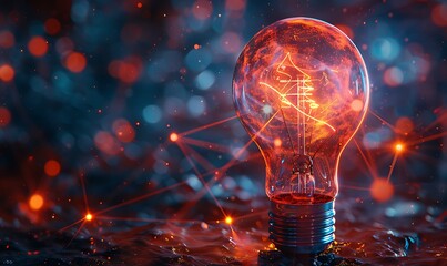 importance of diversity and inclusion in achieving technological breakthroughs. Center the image on a lightbulb with complex, glowing internal structures