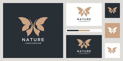 Beauty butterfly logo design collection with line art style	