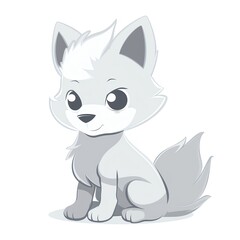 Obraz premium Cute cartoon white wolf sitting on white background.