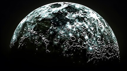 artistic photograph of the Last Quarter Moon showing half of its surface in shadow with craters and mountains along the terminator