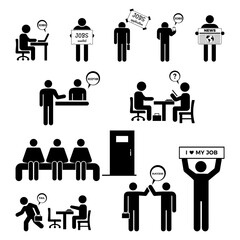 Fototapeta premium Job recruitment icon set. Containing job interview, vacancy, employment, looking for job and hiring employee icons. Eps10 vector illustration