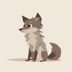 Obraz premium Cute cartoon wolf sitting and looking to the side.