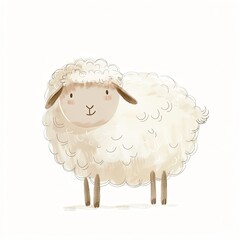 Fototapeta premium Cute watercolor illustration of a fluffy white sheep.