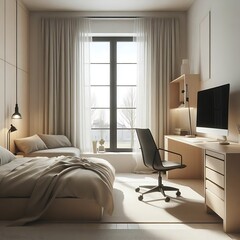 Minimalist bedroom modern art style, contemporary design concept, graphic illustration image generative ai