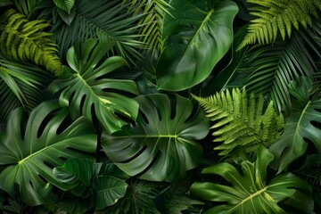 A lush green jungle with many different types of leaves and plants - Powered by Adobe