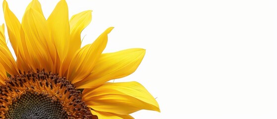 sunflower close up with vivid warm colors isolated on a white background, cropped image and very artistic