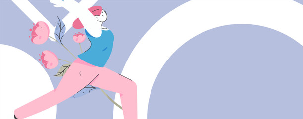 Practicing yoga, physical and mental health, flat vector character concept, operation hand drawn illustration
