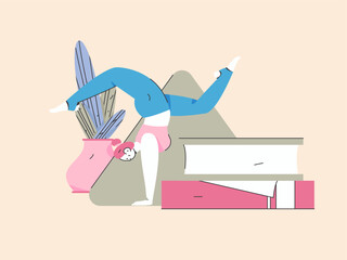 Practicing yoga, physical and mental health, flat vector character concept, operation hand drawn illustration
