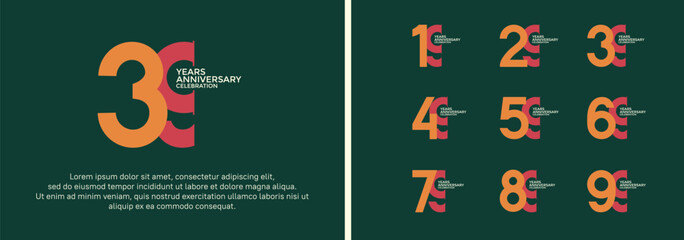 anniversary logo style set with yellow and orange color can be use for celebration moment