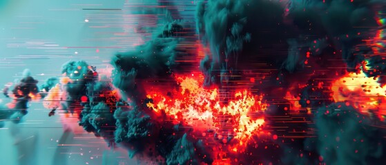 exposure abstraction wallpaper with screen pixels glitch, noise signal and fire
