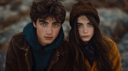Fototapeta premium portrait of couple in winter