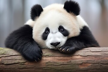 Fototapeta premium giant panda eating bamboo, generative ai