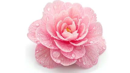 pink camellia flower with water drops isolated on a white background 