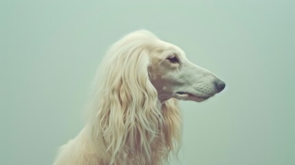 afghan hound dog portrait wallpaper with good expression and blurred neutral background
