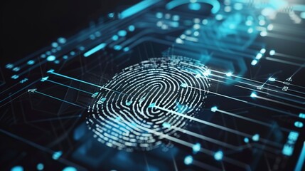 Fingerprint scanning for secure access, close-up, high contrast, detailed biometric technology 