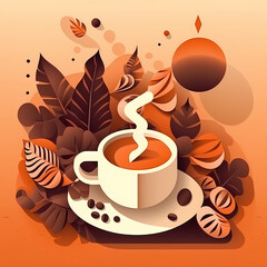 Obraz premium Paper cut 3d coffee poster banner template vector image