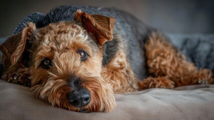 airedale terriers dog portrait wallpaper with good expression and blurred neutral background