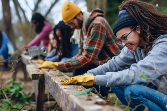 Diverse volunteers working on a community project