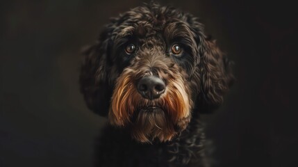 barbet dog portrait wallpaper with good expression and blurred neutral background
