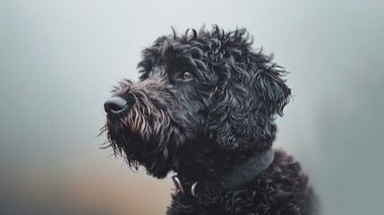 barbet dog portrait wallpaper with good expression and blurred neutral background
