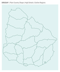 Uruguay plain country map. High details. Outline Regions style. Shape of Uruguay. Vector illustration.