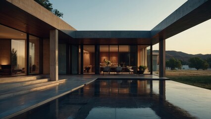 modern luxury house with concrete floor