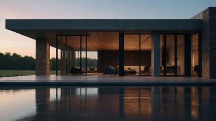 modern luxury house with concrete floor