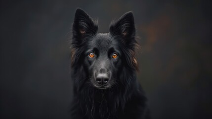 Naklejka premium belgian sheepdog, groenendael black dog portrait wallpaper with good expression and blurred neutral background