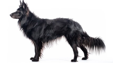 belgian sheepdog, groenendael black dog portrait wallpaper with good expression and blurred neutral background