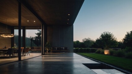 modern luxury house with concrete floor