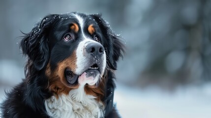 bernese mountain dog portrait wallpaper with good expression and blurred neutral background
