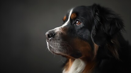 bernese mountain dog portrait wallpaper with good expression and blurred neutral background